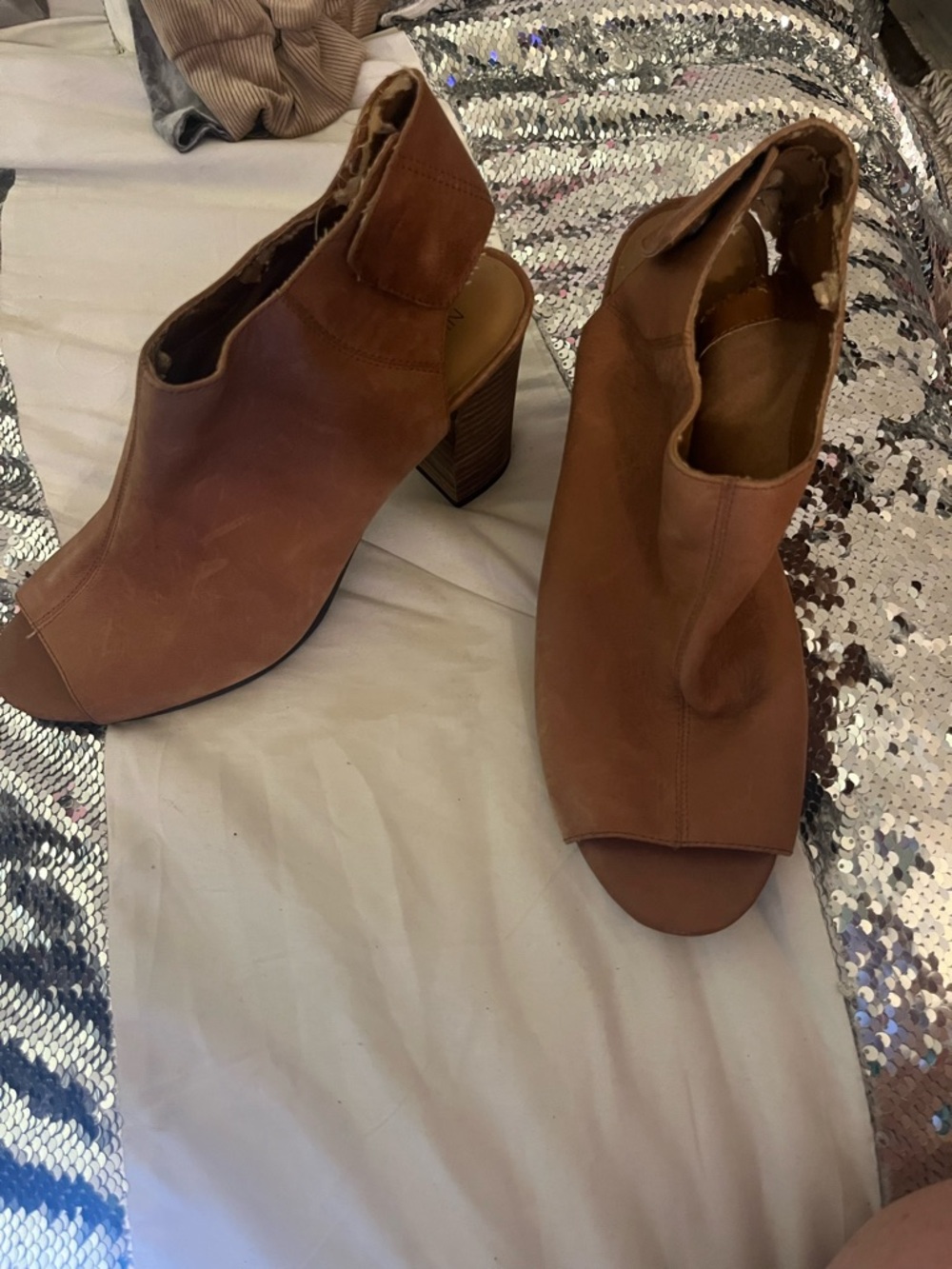 Nine West Open-Toe Block Heel Booties - Brown